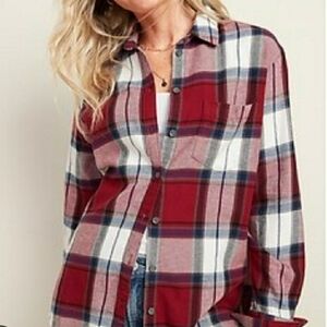TALL! Old Navy Plaid Boyfriend Top Size Large